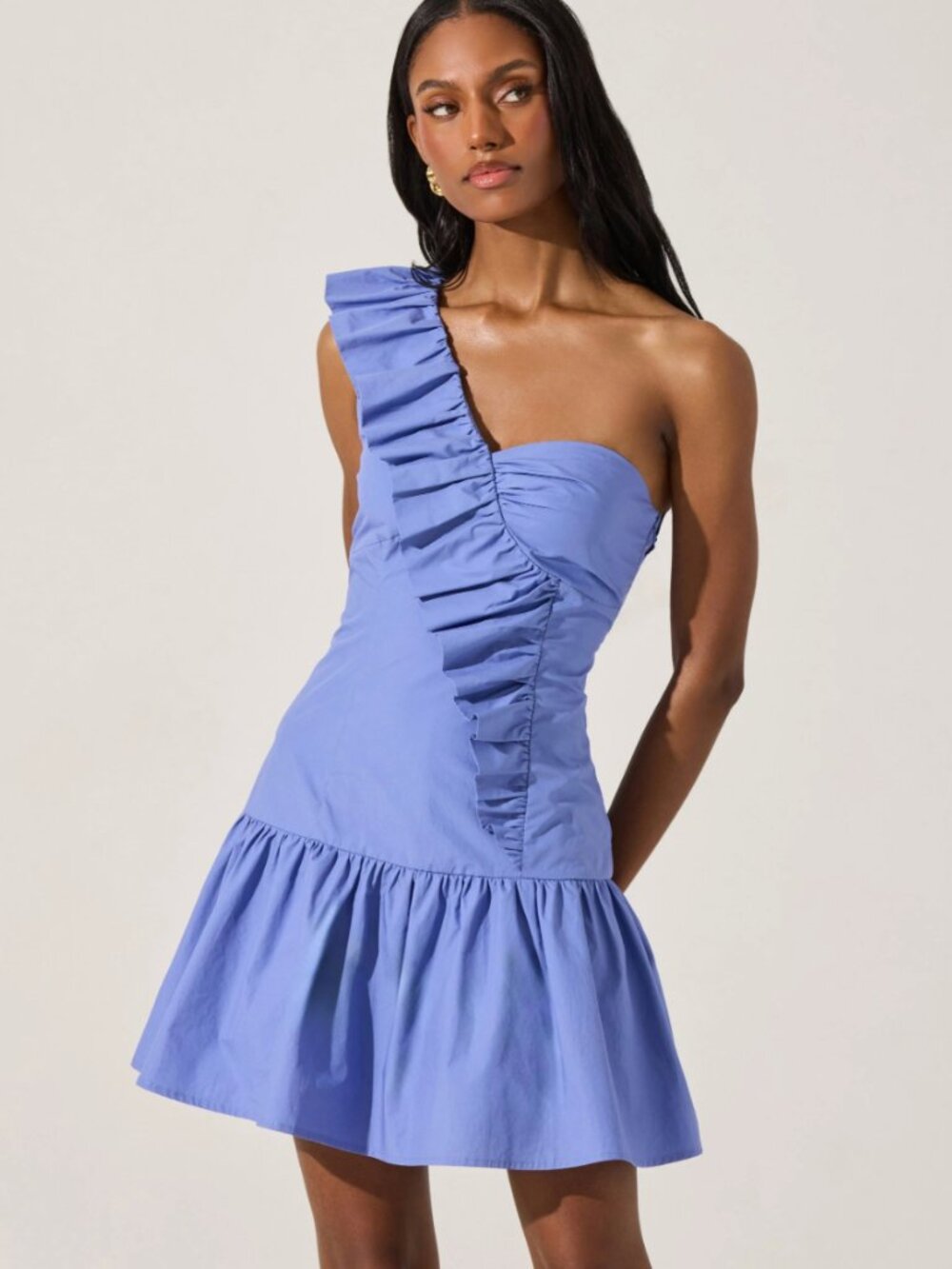 ASTR the Label One Shoulder Ruffle Mini Dress in Cobalt Blue Size Small